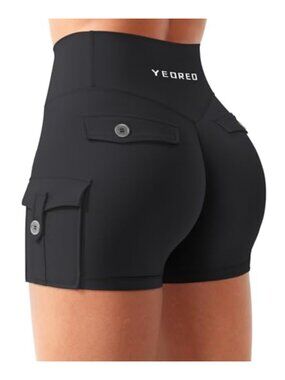 Workout Gym Shorts Cargo Pockets Hidden Scrunch Biker Shorts